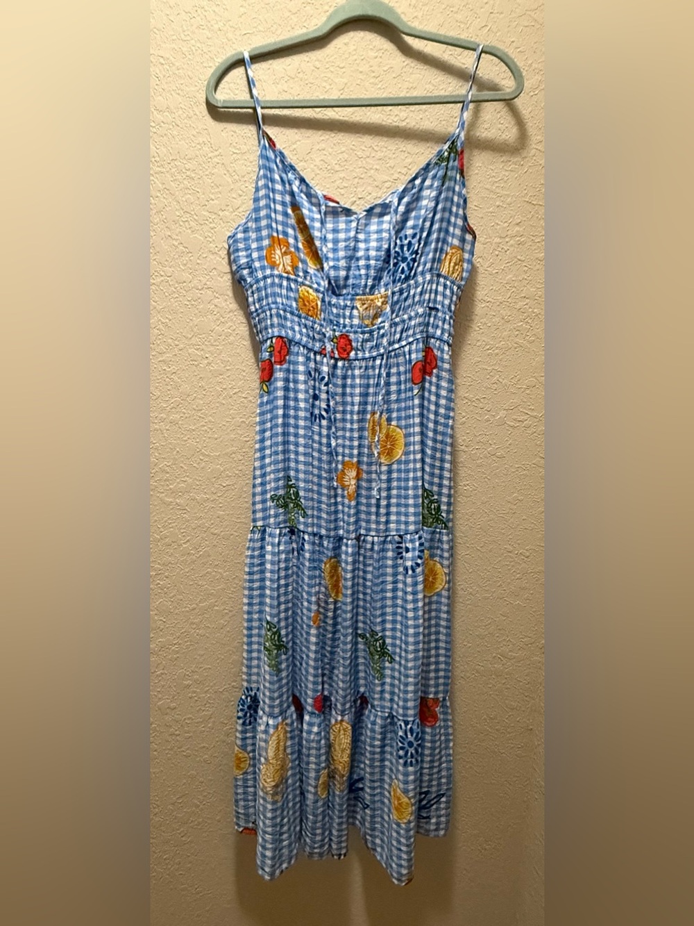 Sienna Sky Blue Gingham Floral Tiered Maxi Dress